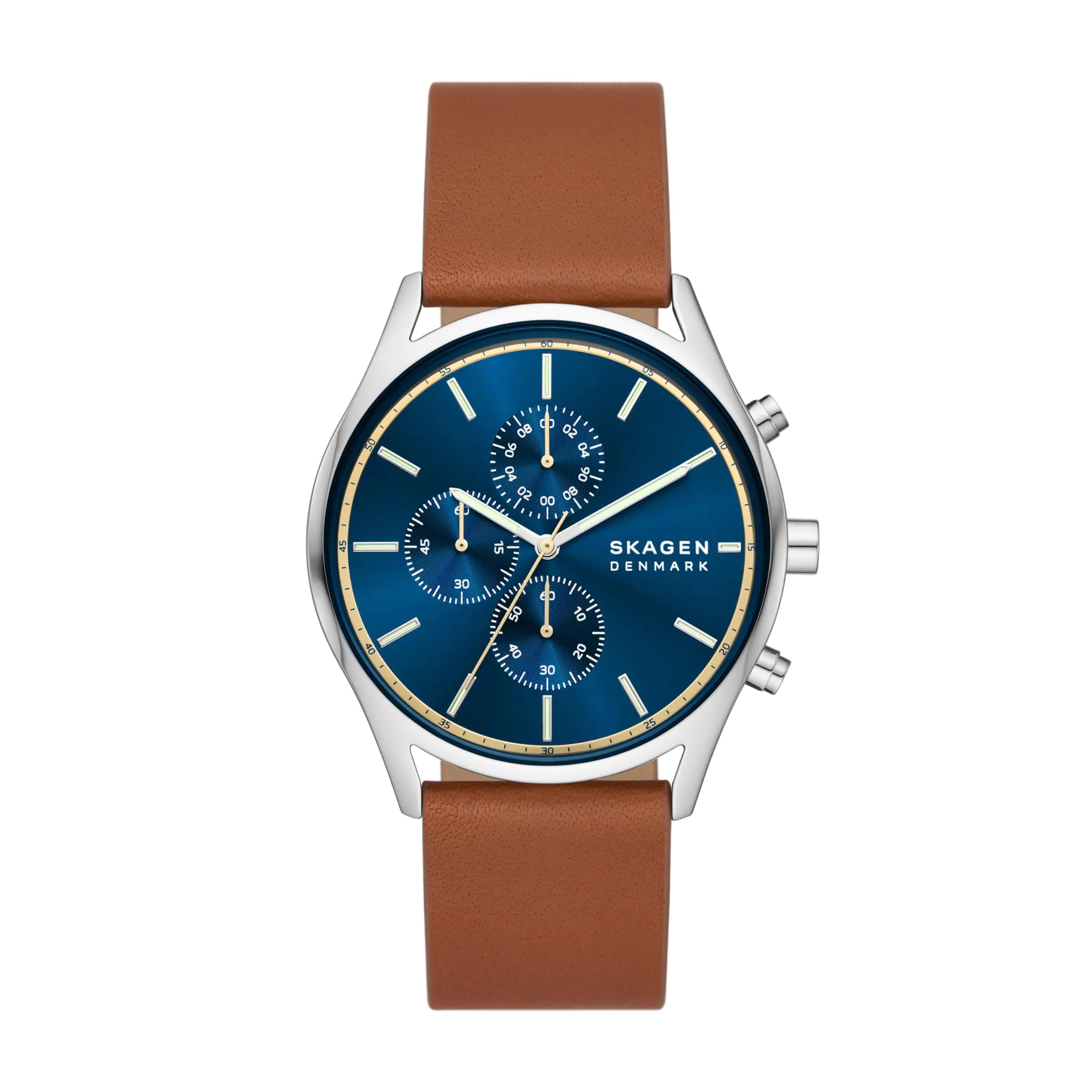 Skagen Holst Chronograph Silver Stainless Steel and Brown Leather Band Watch